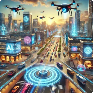 A Futuristic Cityscape With Ai Powered Drones Flyi Rounded Optimized